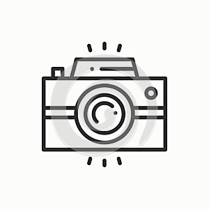 Camera line outline icon. Photo camera, photo gadget, instant photo. Snapshot photography sign. Vector simple linear
