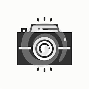 Camera line outline icon. Photo camera, photo gadget, instant photo. Snapshot photography sign. Vector simple linear