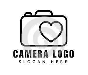 Camera logo. Photo Studio Logo design. Icon, Love heart camera vector logo.