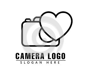 Camera logo. Photo Studio Logo design. Icon, Love heart camera vector logo.