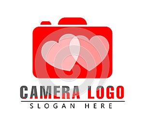 Camera logo. Photo Studio Logo design. Icon, Love heart camera vector logo.