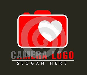 Camera logo. Photo Studio Logo design. Icon, Love heart camera vector logo.