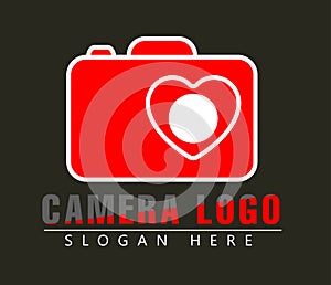 Camera logo. Photo Studio Logo design. Icon, Love heart camera vector logo.