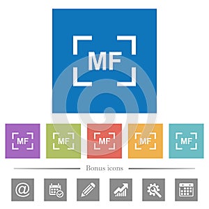 Camera manual focus mode flat white icons in square backgrounds photo