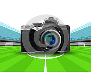 Camera in the midfield of football stadium vector