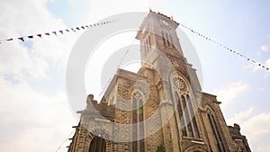 Camera Moves to Front Wall Tower of Catholic Church