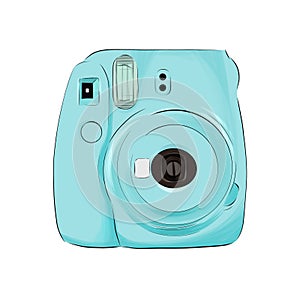 Camera from multicolored paints. Splash of watercolor, colored drawing, realistic