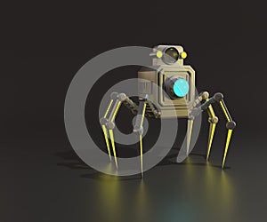 Camera nanorobot with six legs in the reflected photo