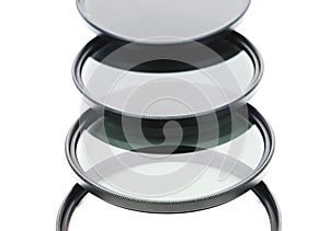 Camera nd Neutral-density  filter on white background