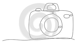 Camera One line drawing isolated on white background