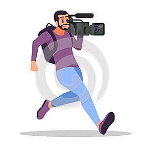 Camera operator with recording equipment on shoulder color vector illustration