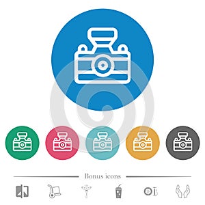 Camera outline flat round icons