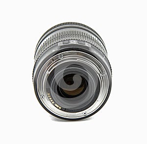 Camera photo lens isolated on white background. It is a wide-angle lens. T