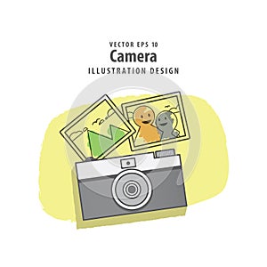 Camera and photo of memories illustration vector background. Travel concept.