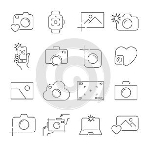 Camera and Photography icons Set. Outline Vector icons. Editable Stroke.