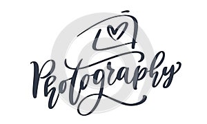 Camera photography logo icon vector template calligraphic inscription photography text Isolated on white background