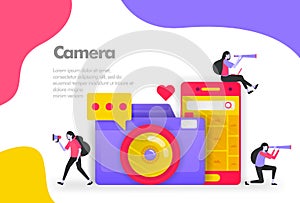 Camera Photography and Sharing Images Illustration Concept. Modern flat design concept for Landing page website, mobile apps ui ux