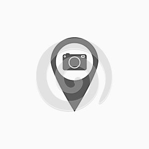 Camera pin icon, map, pin, direction, location, photo