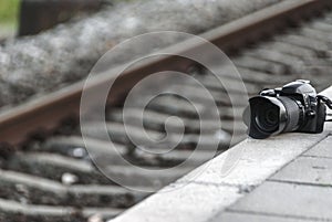 Nikon D40 Photo camera near a railroad photo