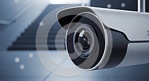 Camera shows redgreen light indicating recording event in modern space with clean lines and simple background