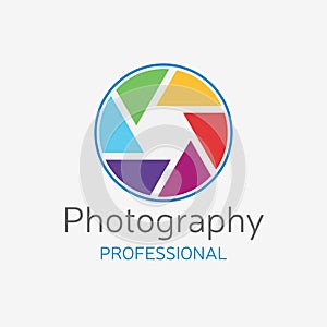 Camera professional logo. Color shutter vector design. Concept for photo studio