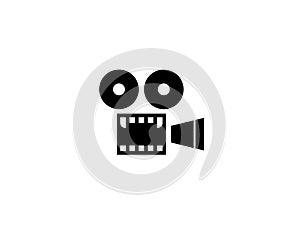 Camera recorder with big eyes as reel showing horror movie logo