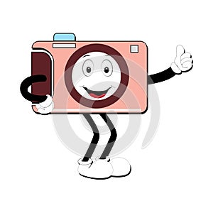 Camera Retro Mascot Character cartoon, camera mascot is smiling and with thumbs up