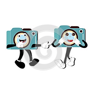 Camera Retro Mascot Character cartoon, camera mascot is smiling and with thumbs up