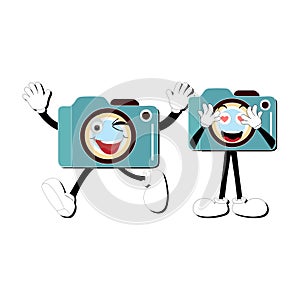 Camera Retro Mascot Character cartoon, camera mascot is smiling and with thumbs up