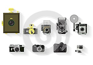 Camera set . flat graphic history of camera