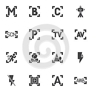 Camera setup buttons vector icons set