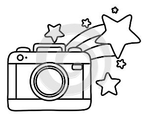 Camera and shooting star black and white