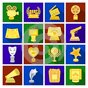 Camera, shout, Globe, objects for rewarding films.Movie Awards set collection icons in flat style vector symbol stock