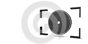 Camera Shutter Aperture Banner - Black 3D Illustration - Isolated On White Background