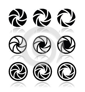 Camera shutter aperture icons set photo