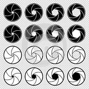 Camera Shutter Apertures - Black And White Vector Illustrations Set - Isolated On Transparent Background