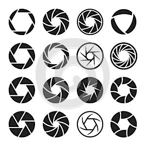 Camera shutter icon set, photo and video equipment