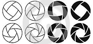 Camera shutter icons set. Camera lens diaphragm collection. Vector illustration