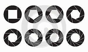 Camera shutter icons set. Set of lens diaphragm with various number of petals