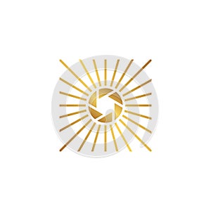 Camera, shutter, logo, gold, aperture, elegant gold light camera shutter logo icon, luxury camera shutter logo symbol design