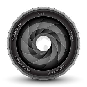 Camera shutter photography icon aperture. Focus vector black lens zoom digital design