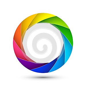 Camera shutter photography icon aperture. Focus vector colorful lens zoom digital design