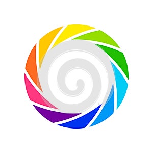 Camera shutter photography icon aperture. Focus vector colorful lens zoom digital design