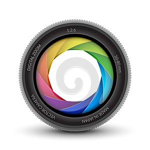 Camera shutter photography icon aperture. Focus vector colorful lens zoom digital design