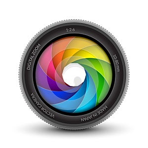 Camera shutter photography icon aperture. Focus vector colorful lens zoom digital design