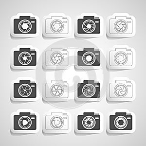 Camera shutter sticker icon set, vector eps10