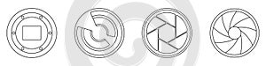 Camera shutter vector icon. Vector camera matrix. Set of camera lens logos. Set of vector camera icons.