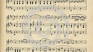 Camera slide over old yellowed music score