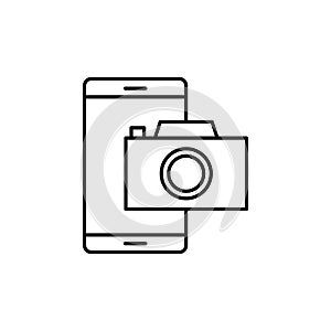 camera on smart phone icon. Element of video products outline icon for mobile concept and web apps. Thin line camera on smart