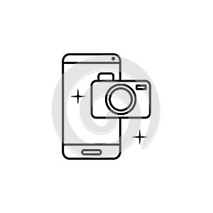 Camera, smartphone, photograph icon. Element of social addict icon. Thin line icon for website design and development, app